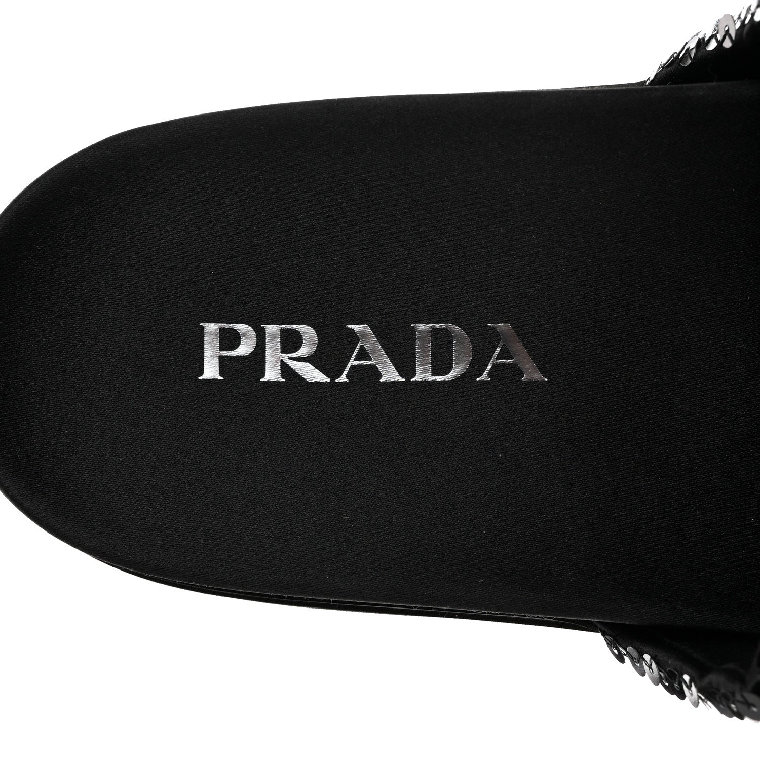 Prada Paillettes Sequin Logo Slide Sandals 39 Black 7 of 9