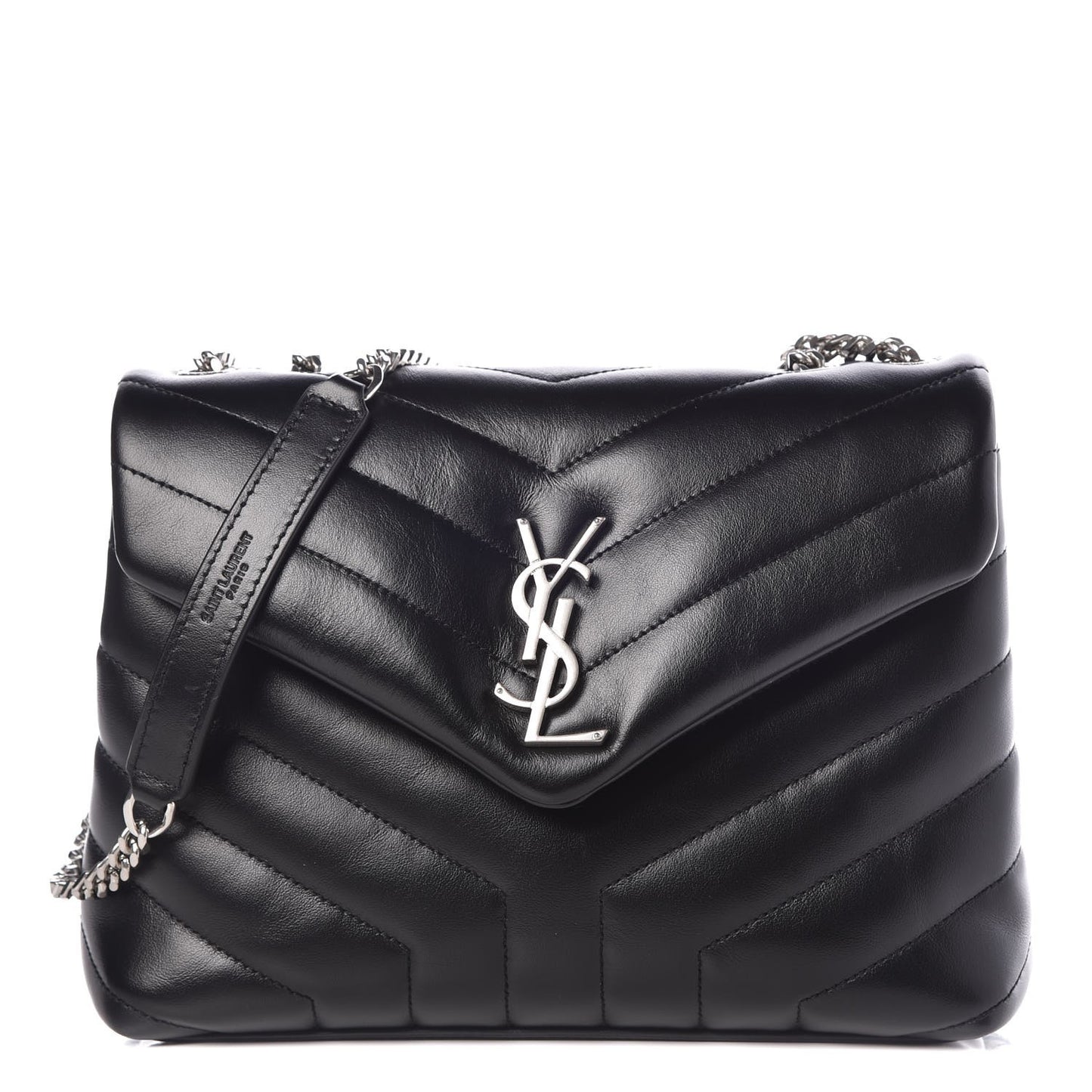 Calfskin Y Quilted Monogram Small Loulou Chain Satchel Black