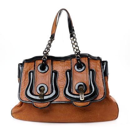Fendi Nappa Patent Large B Bag Osso Black 1 of 14