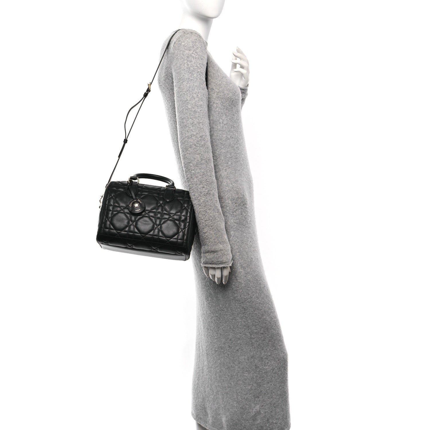 Christian Dior Calfskin Macrocannage Groove 25 Bag Black 2 of 9