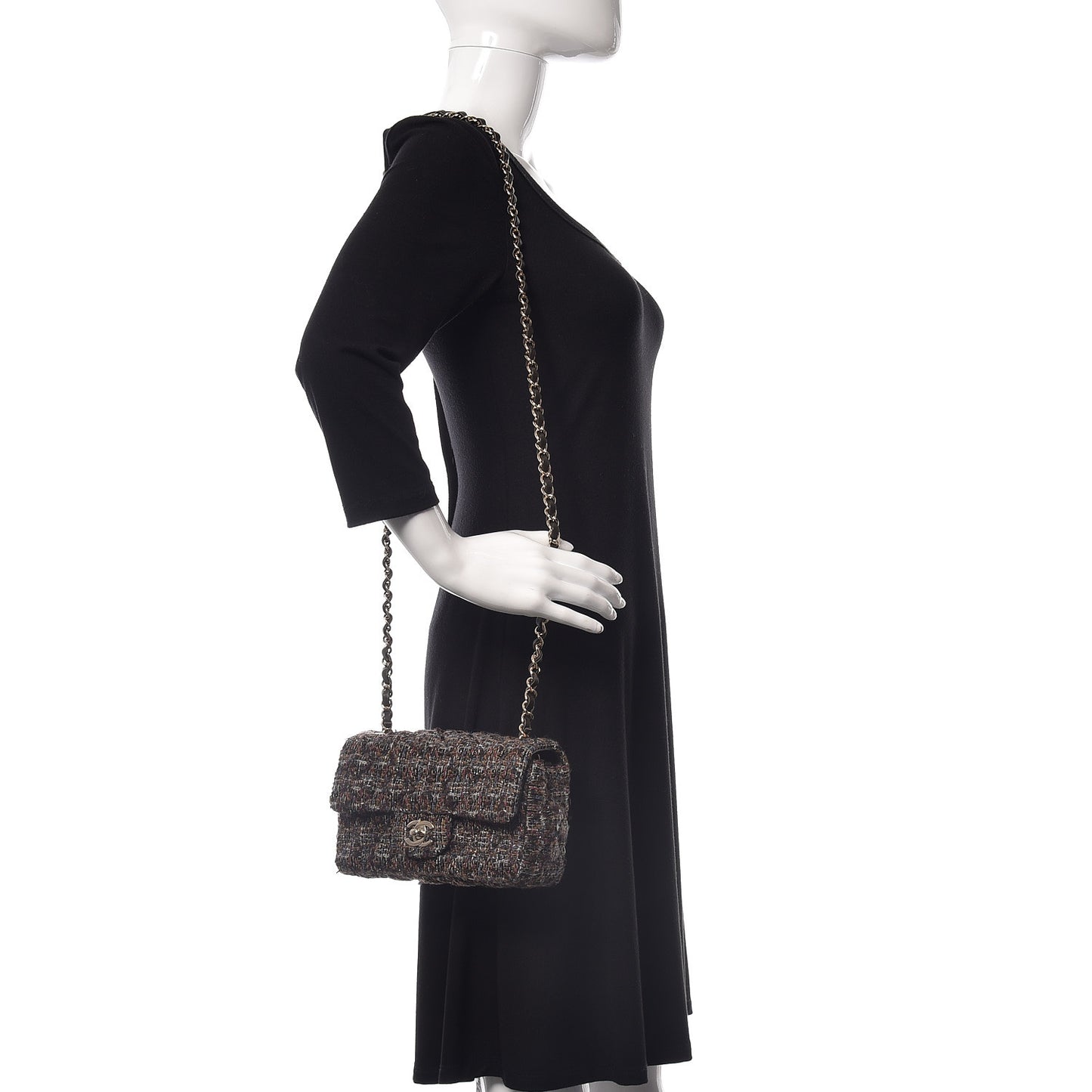 Tweed Quilted Mini Rectangular Flap Beige