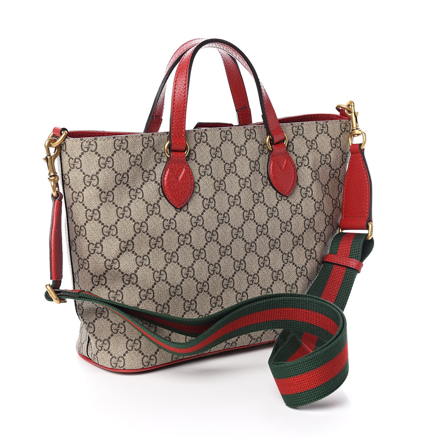 Gucci Soft GG Supreme Monogram Web Bosco Patch Small Crossbody Tote Beige Malva Hibiscus Red 3 of 10