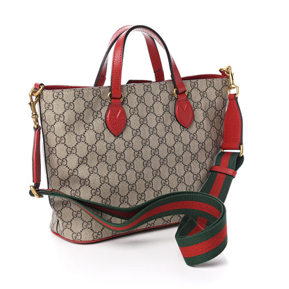 Gucci Soft GG Supreme Monogram Web Bosco Patch Small Crossbody Tote Beige Malva Hibiscus Red 3 of 10