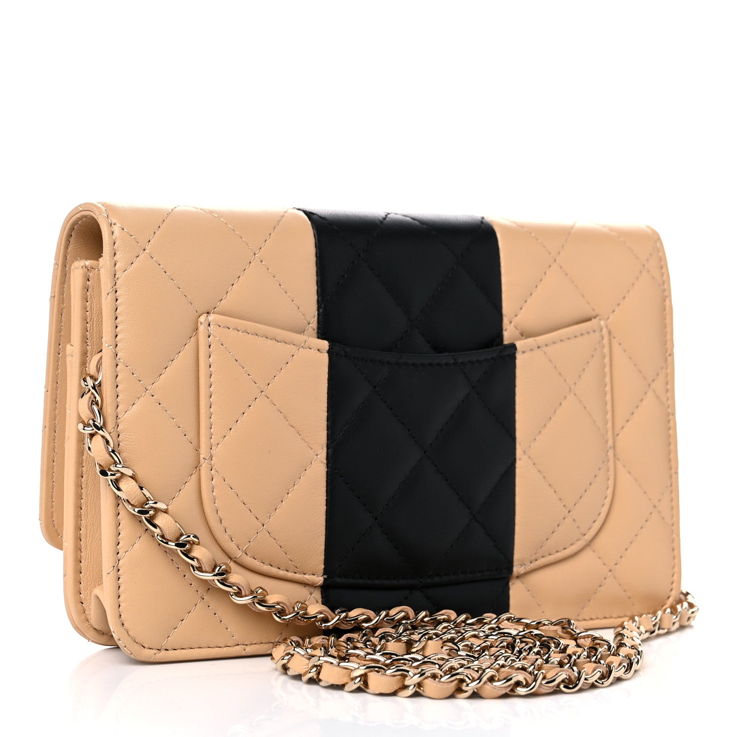Chanel Lambskin Quilted Wallet On Chain WOC Beige Black 3 of 15