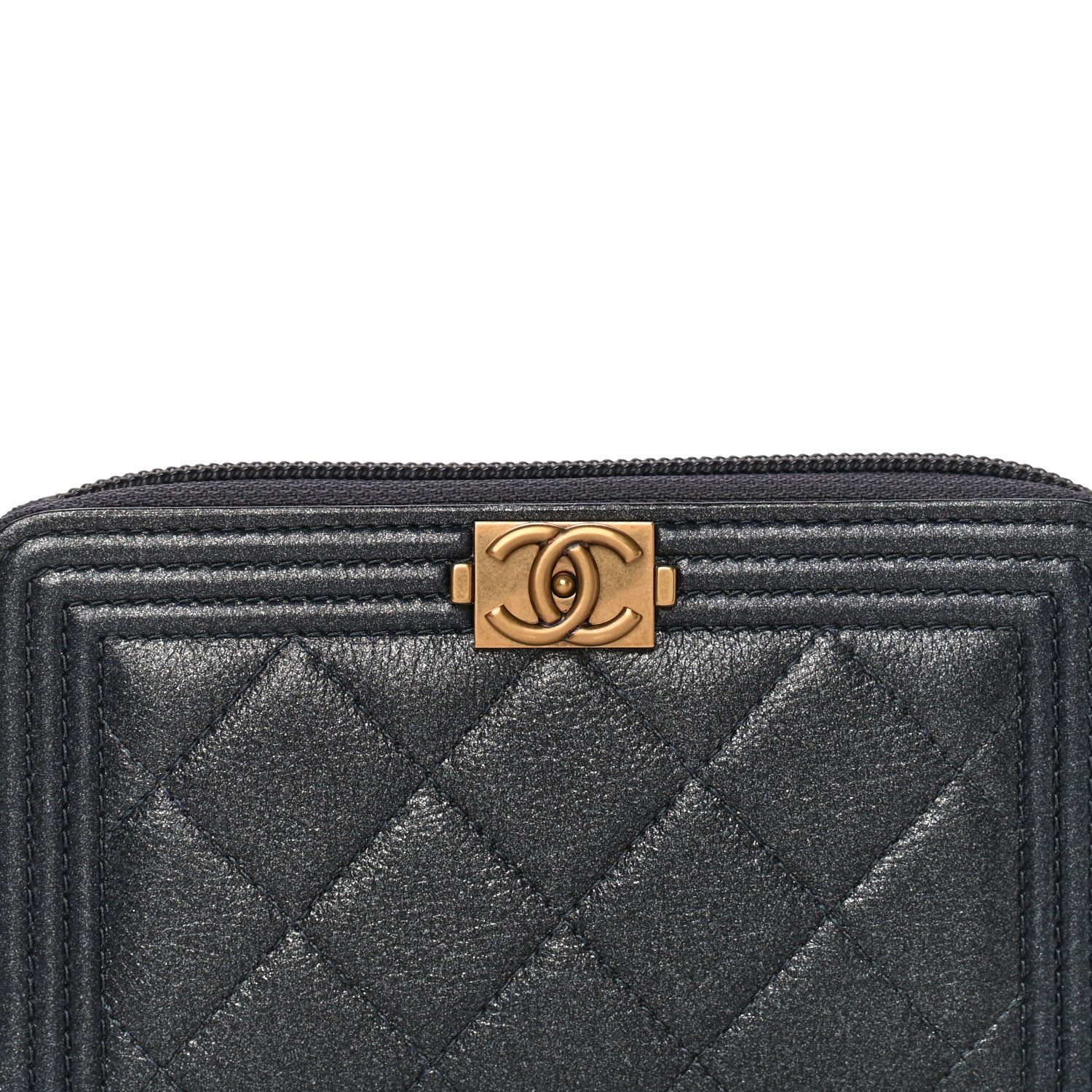 Chanel Metallic Calfskin Quilted Small Boy Zip Around Wallet Charcoal 8 of 11