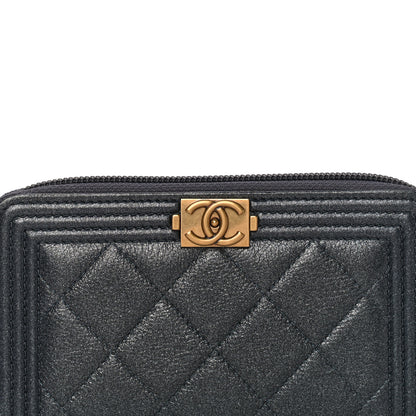Chanel Metallic Calfskin Quilted Small Boy Zip Around Wallet Charcoal 8 of 11