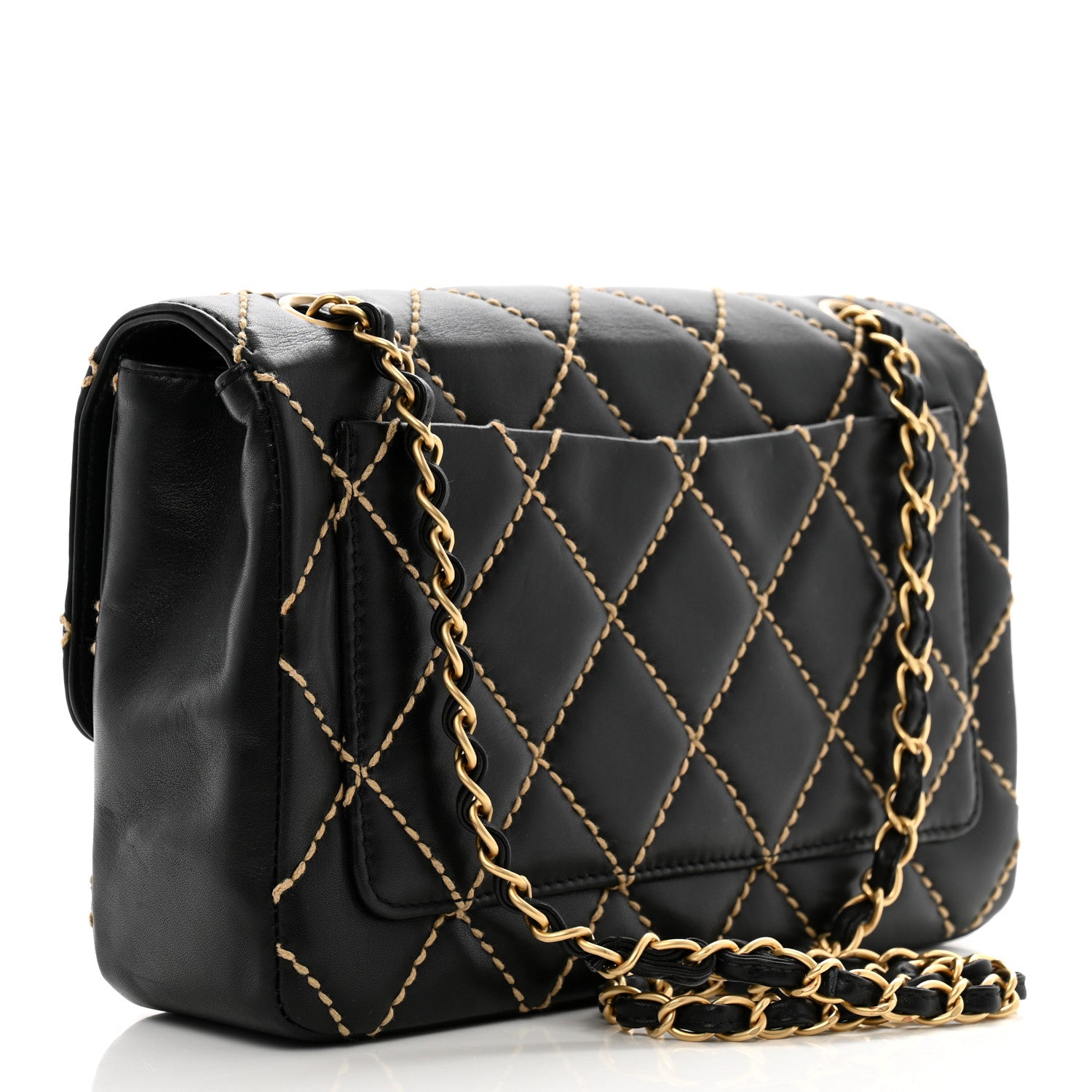 Chanel Calfskin Quilted Contrast Stitch Medium Flap Black 2 of 9