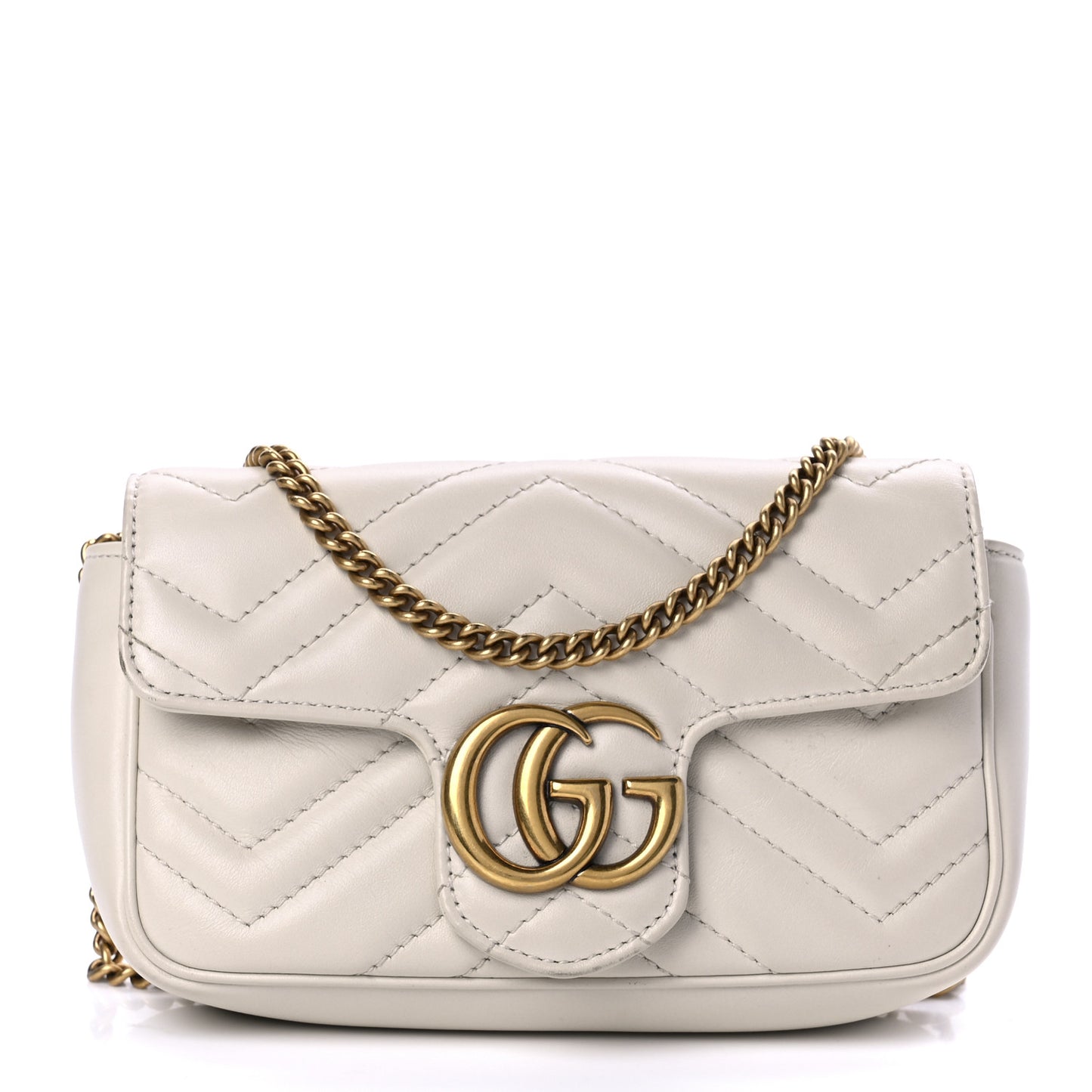 Calfskin Matelasse Super Mini GG Marmont Shoulder Bag White