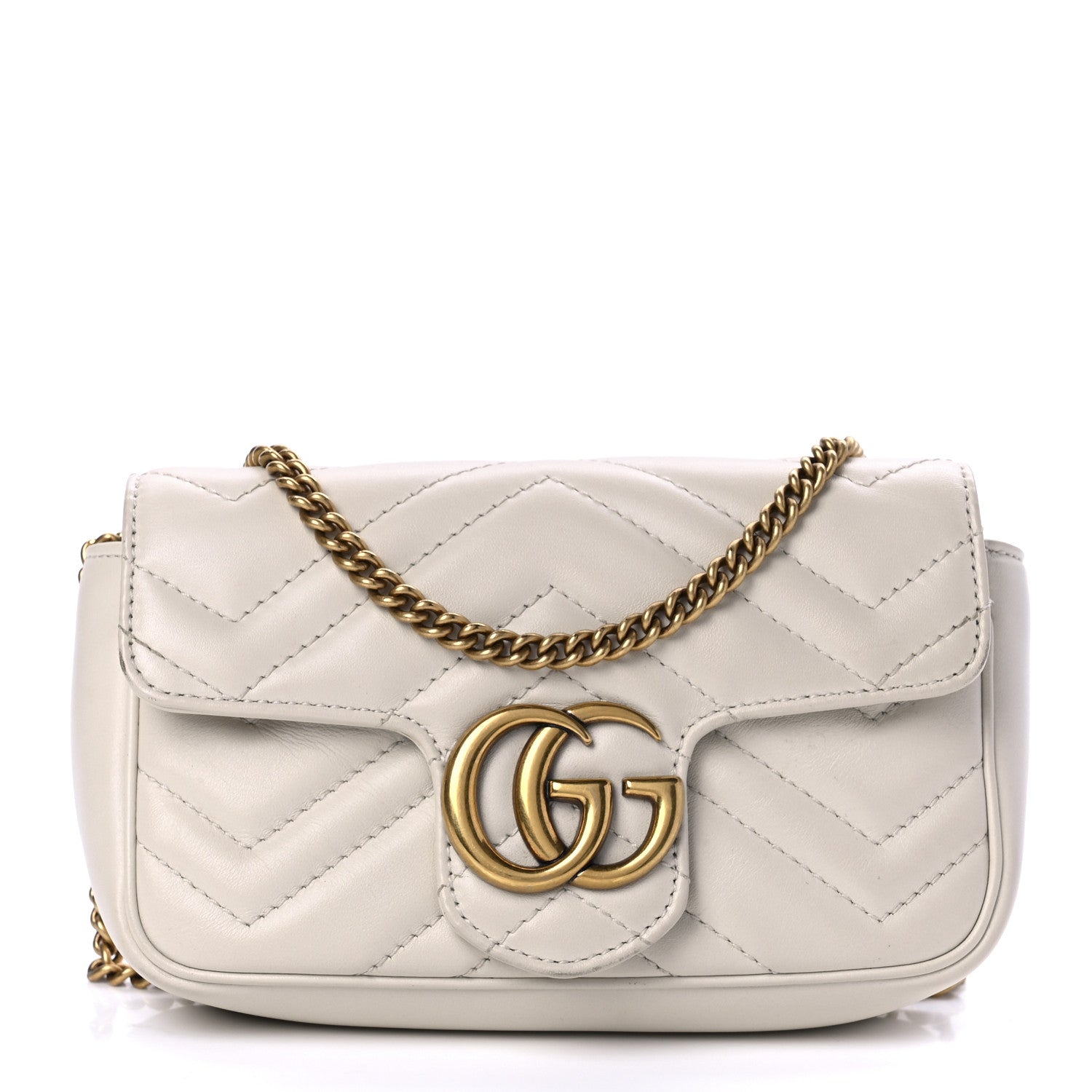 Gucci Calfskin Matelasse Super Mini GG Marmont Shoulder Bag White 1 of 9