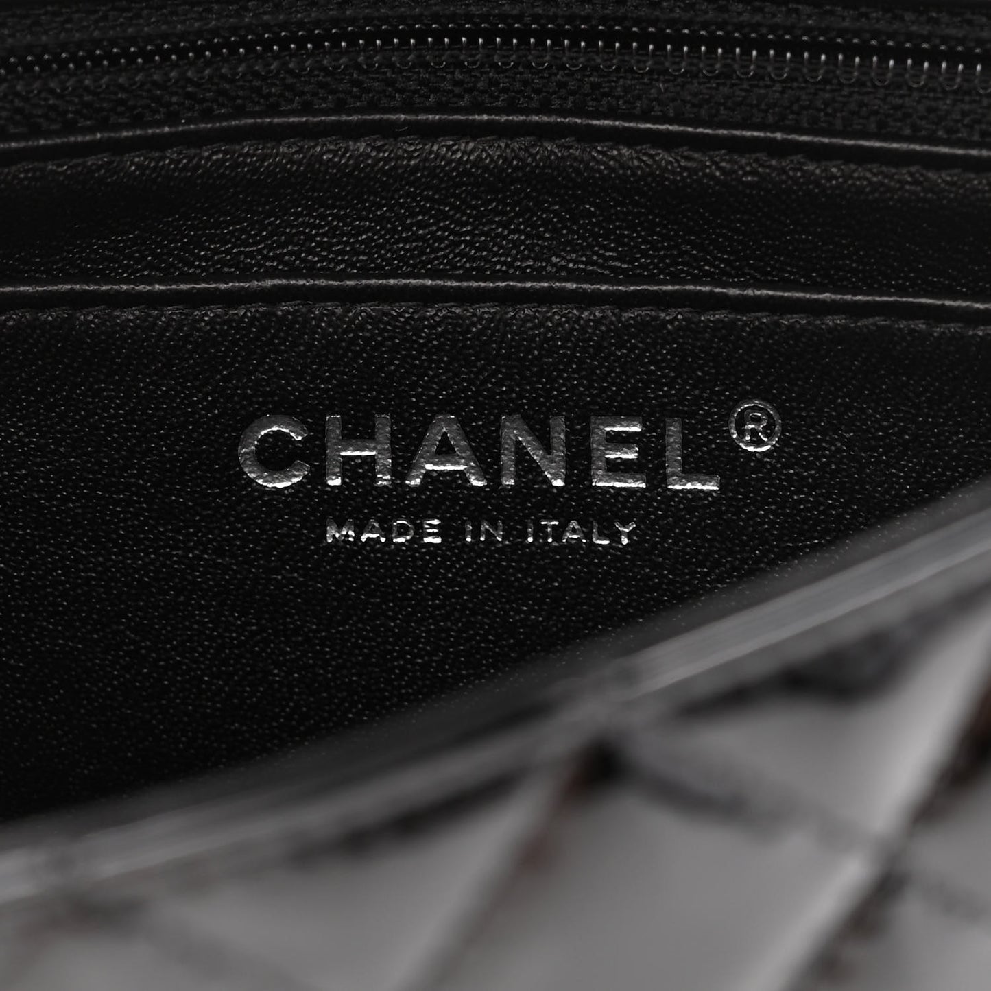 Patent Calfskin Quilted Mini Rectangular Flap Black