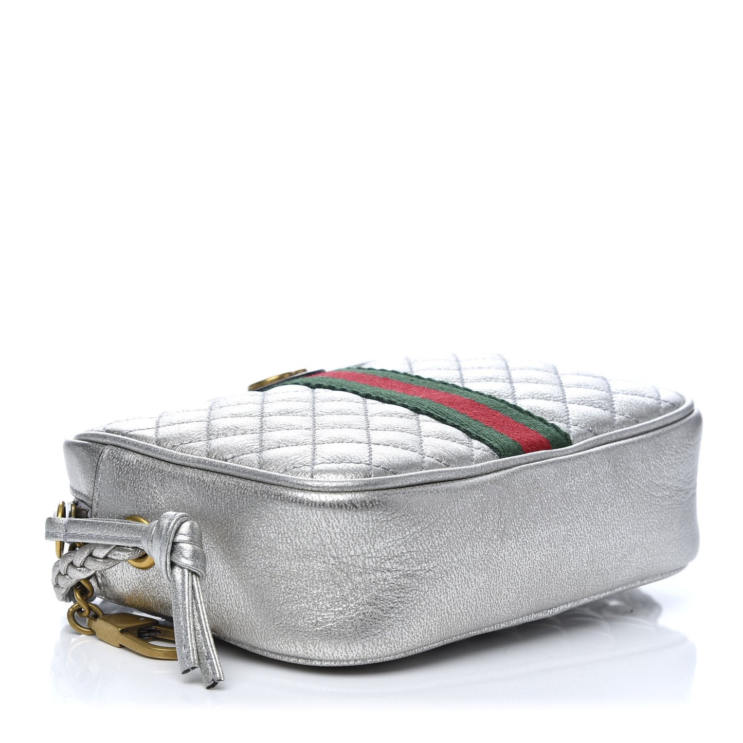Laminated Nappa Web Trapuntata Mini GG Shoulder Bag Argento