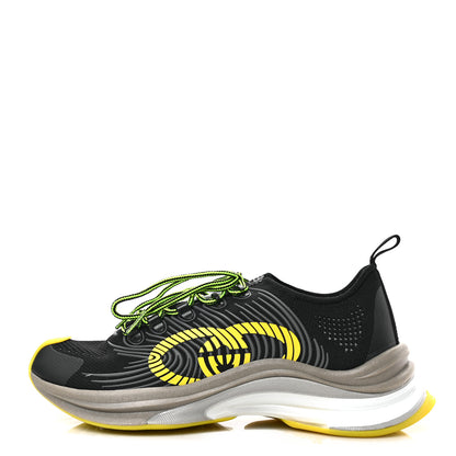 Gucci Technical Knit Fabric Waves Mens Gucci Run Sneakers 7.5 Black Silver Giallo Neon Yellow 1 of 7