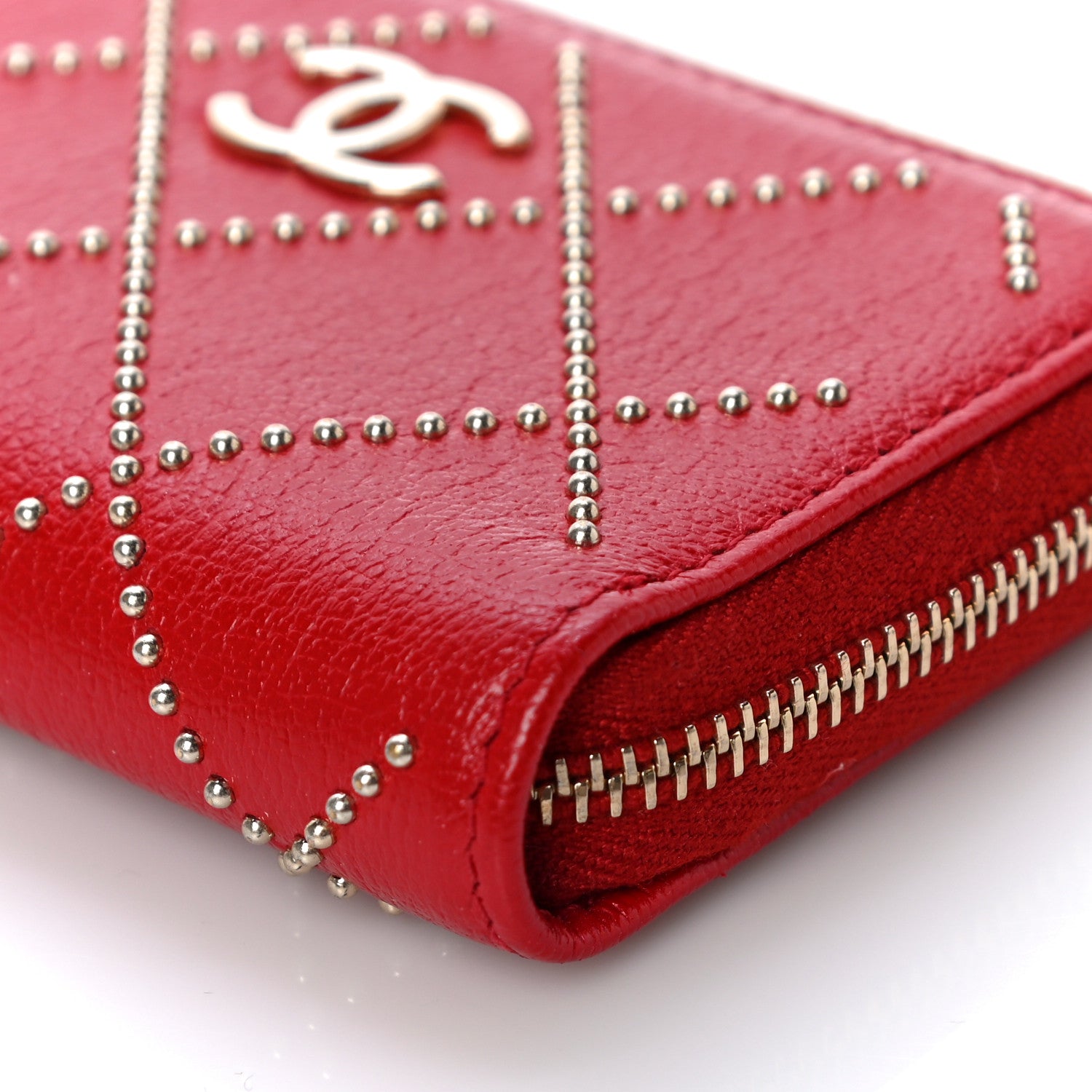 Chanel Shiny Lambskin Studded Rock The Diamond CC Zip Around Coin Purse Red 10 of 10