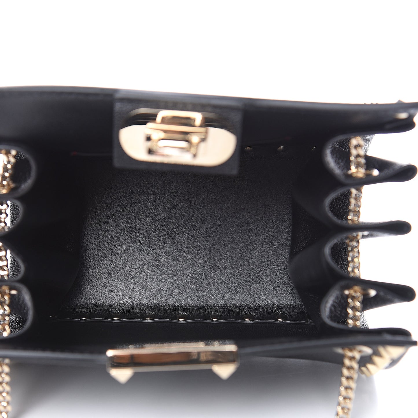 Calfskin Rockstud Mini Chain Shoulder Bag Black