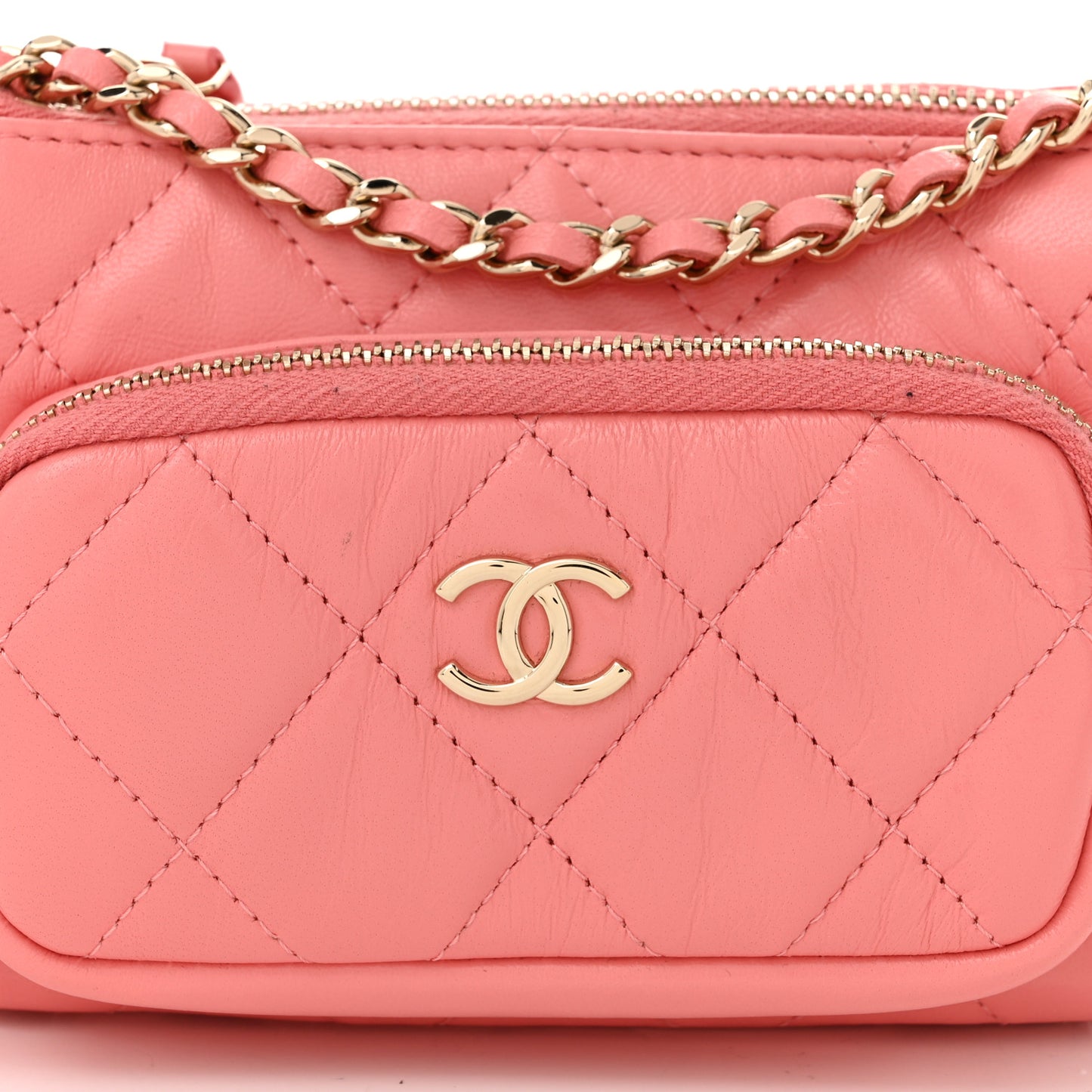Shiny Crumpled Lambskin Quilted Mini Clutch With Chain  Pink