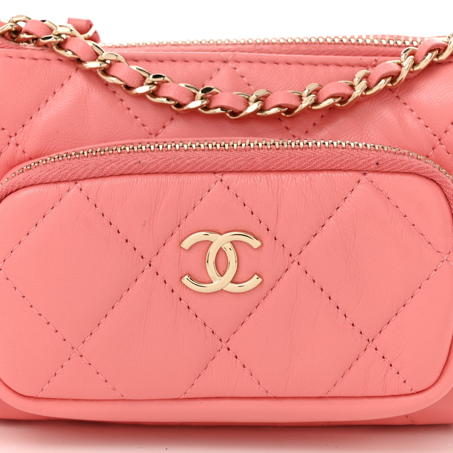 Chanel Shiny Crumpled Lambskin Quilted Mini Clutch With Chain  Pink 8 of 11