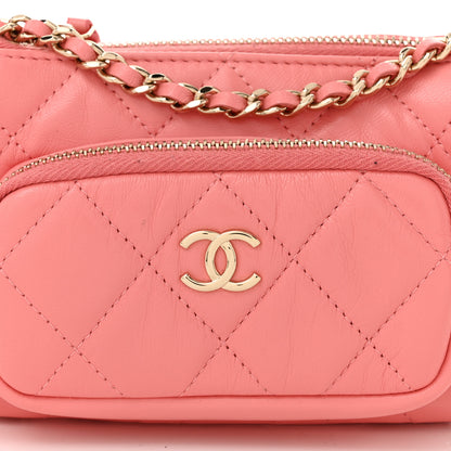 Chanel Shiny Crumpled Lambskin Quilted Mini Clutch With Chain  Pink 8 of 11
