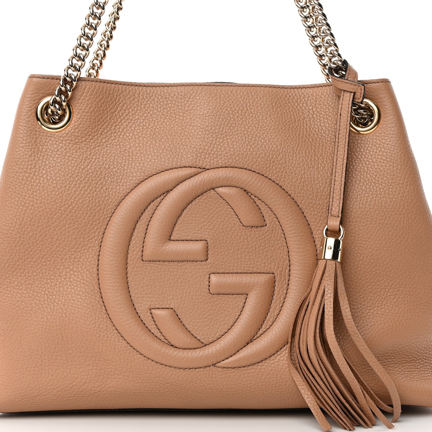 Pebbled Calfskin Medium Soho Chain Shoulder Bag Camelia