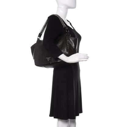 Prada Cervo Lux Chain Flap Hobo Ebano 2 of 11