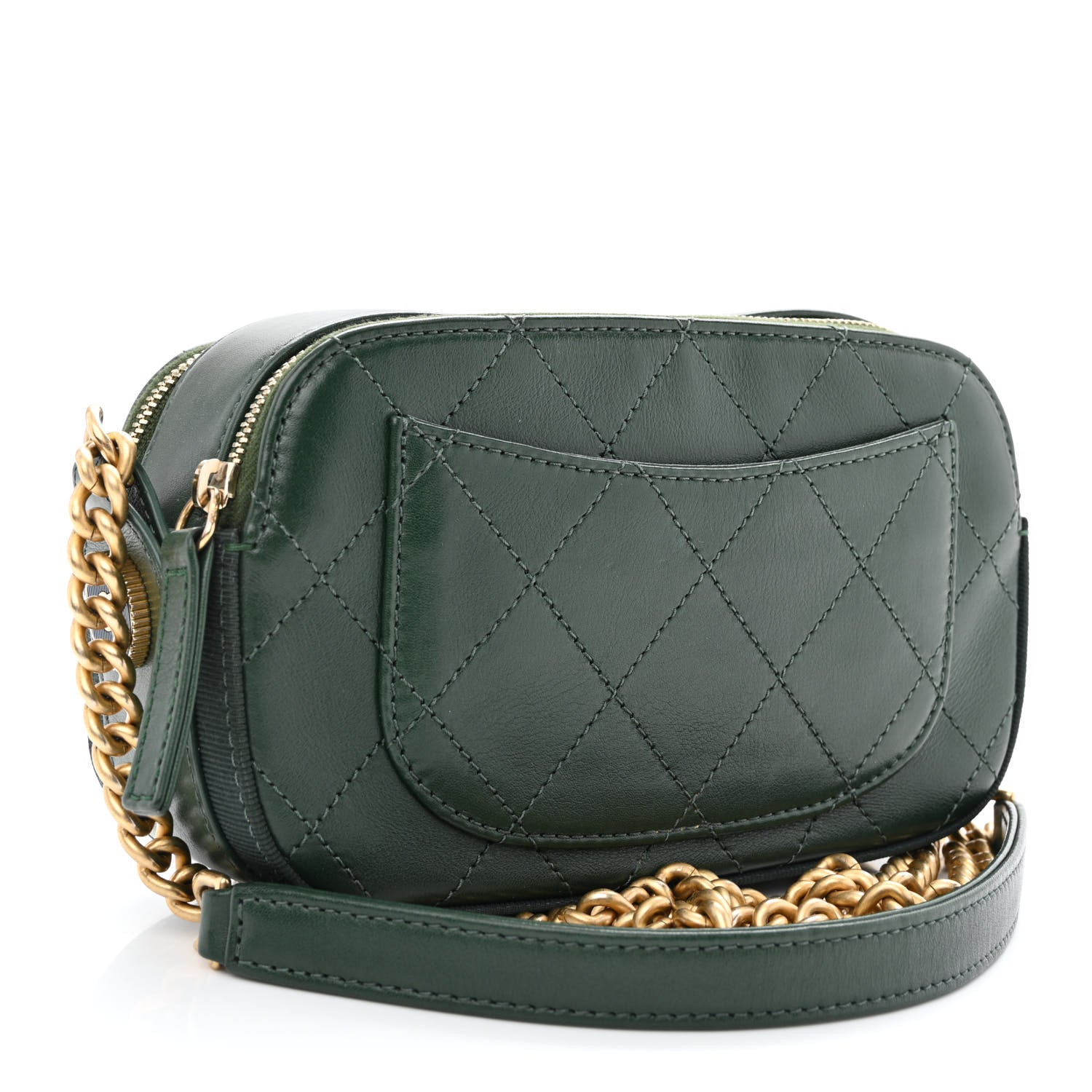 Chanel Calfskin Grosgrain Stitched Button Up Camera Case Green 3 of 12