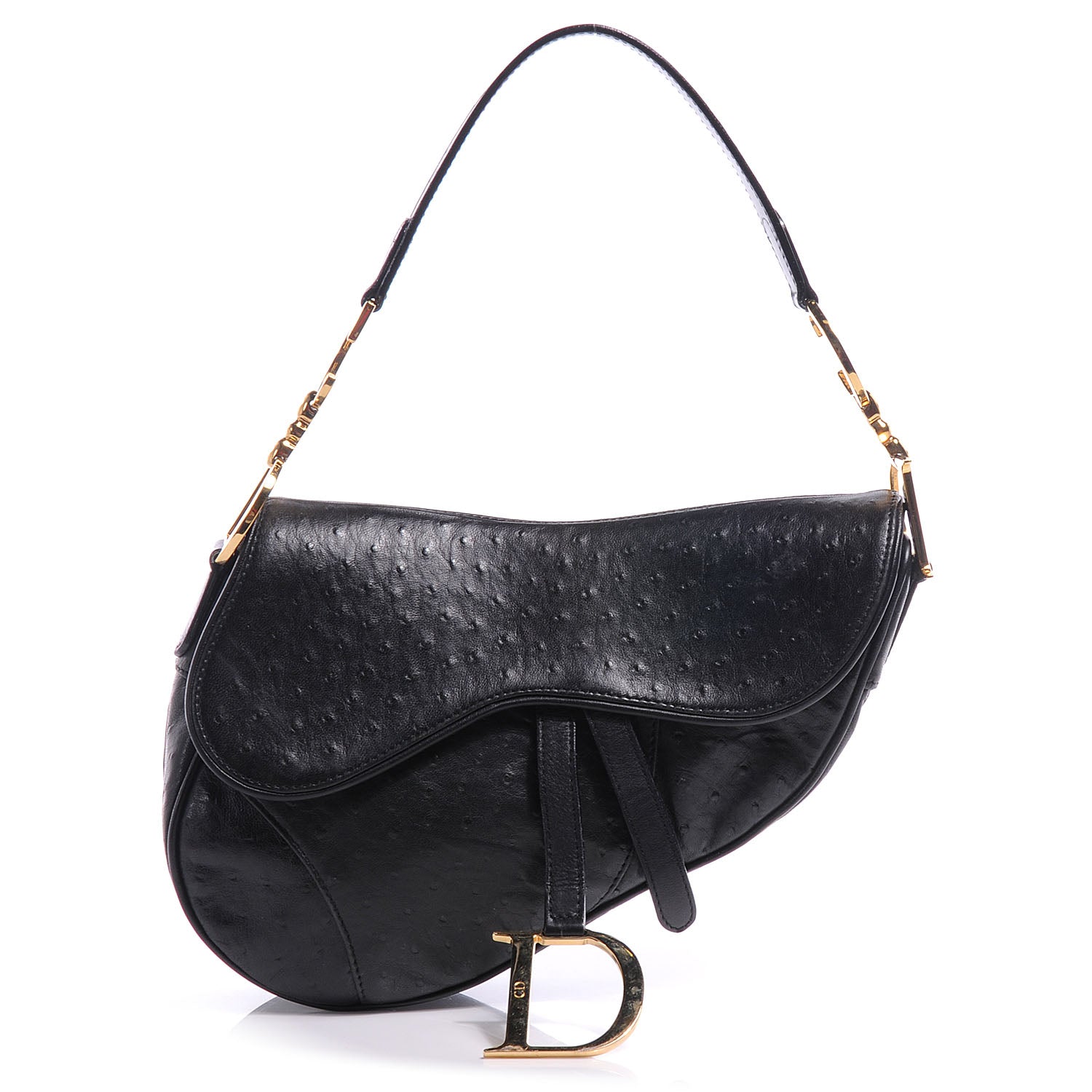 Christian Dior Ostrich Saddle Bag Black 1 of 7