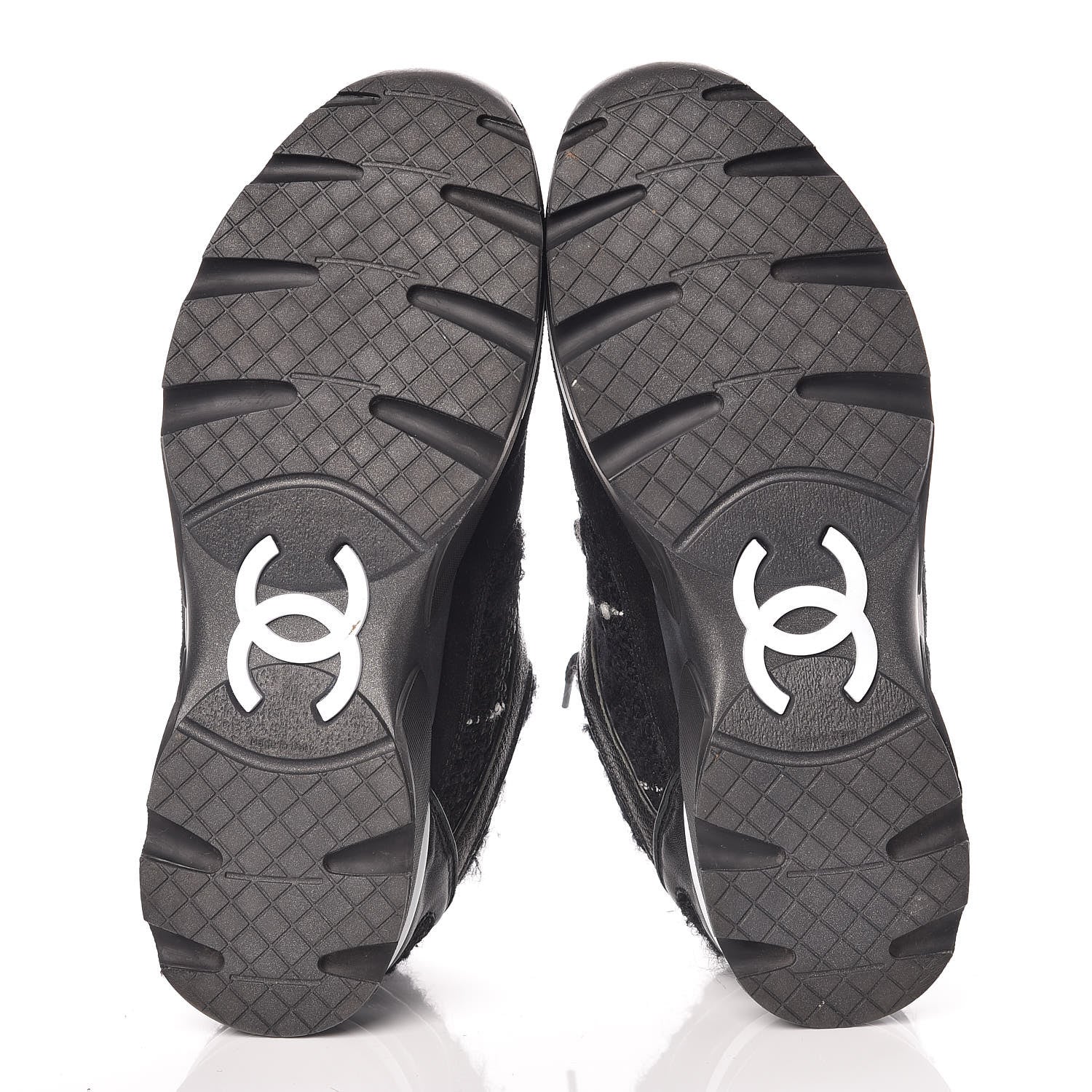 Chanel Tweed Suede Goatskin CC Sneakers 38 Black White 7 of 16