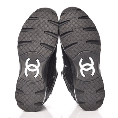 Chanel Tweed Suede Goatskin CC Sneakers 38 Black White 7 of 16