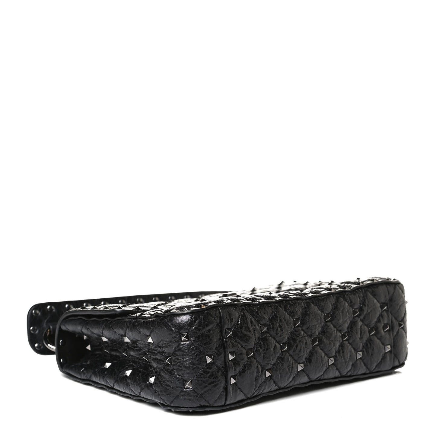 Craquele Nappa Medium Rockstud Spike Shoulder Bag Black