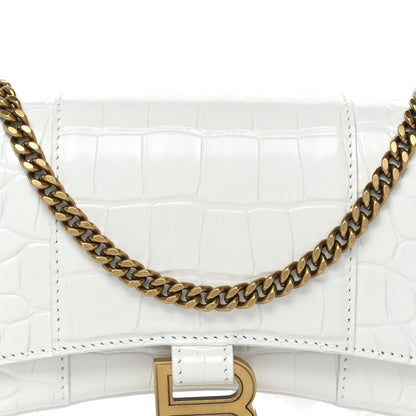 Balenciaga Shiny Calfskin Crocodile Embossed Hourglass Chain Bag White 8 of 10