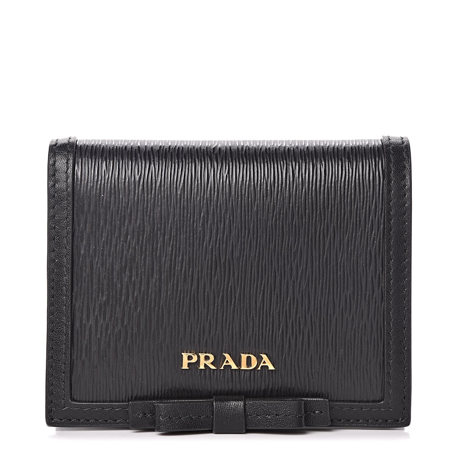 Prada Vitello Move Bow Compact Wallet Black 1 of 7