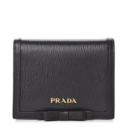 Prada Vitello Move Bow Compact Wallet Black 1 of 7