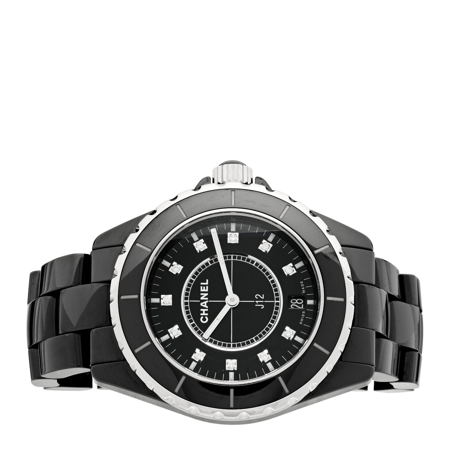 Stainless Steel Ceramic Diamond 38mm J12 Quartz Watch Black