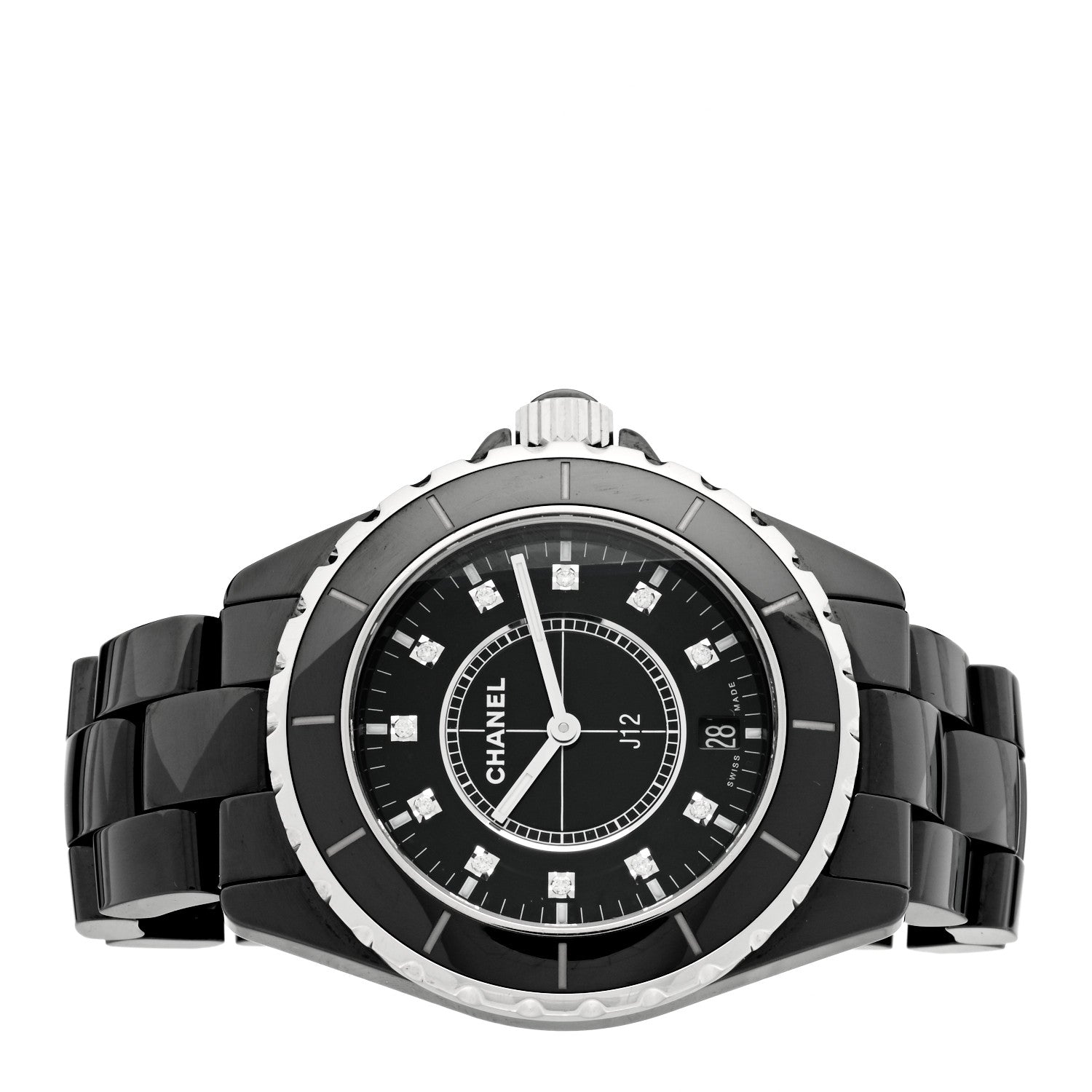 Chanel Stainless Steel Ceramic Diamond 38mm J12 Quartz Watch Black 2 of 4