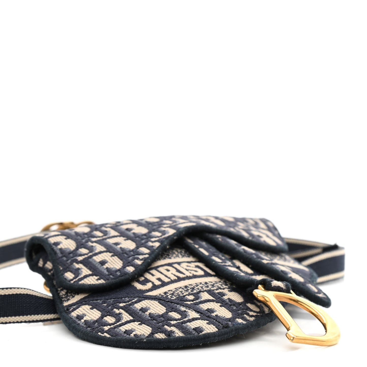 Oblique Embroidered Saddle Belt Pouch Blue