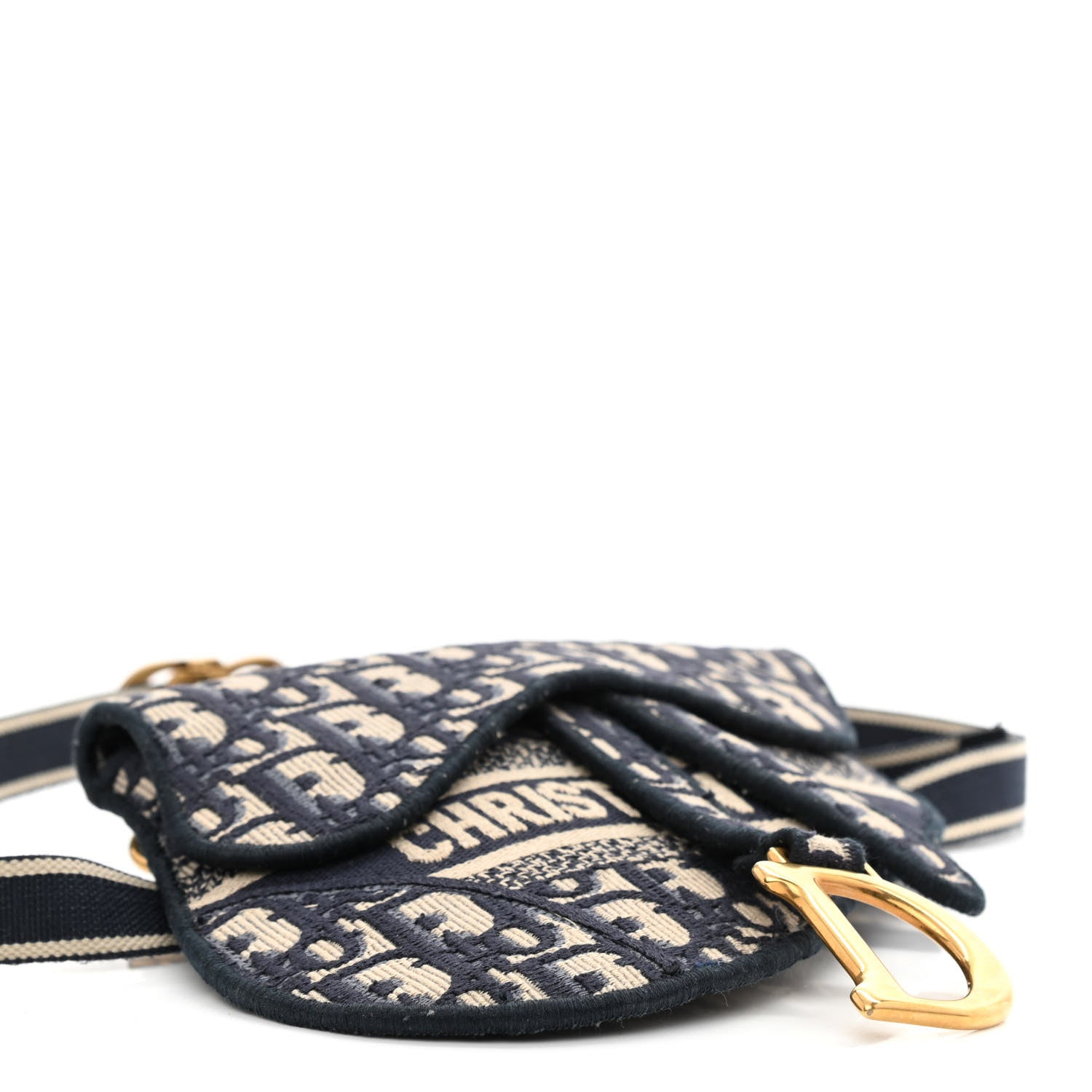 Christian Dior Oblique Embroidered Saddle Belt Pouch Blue 3 of 12