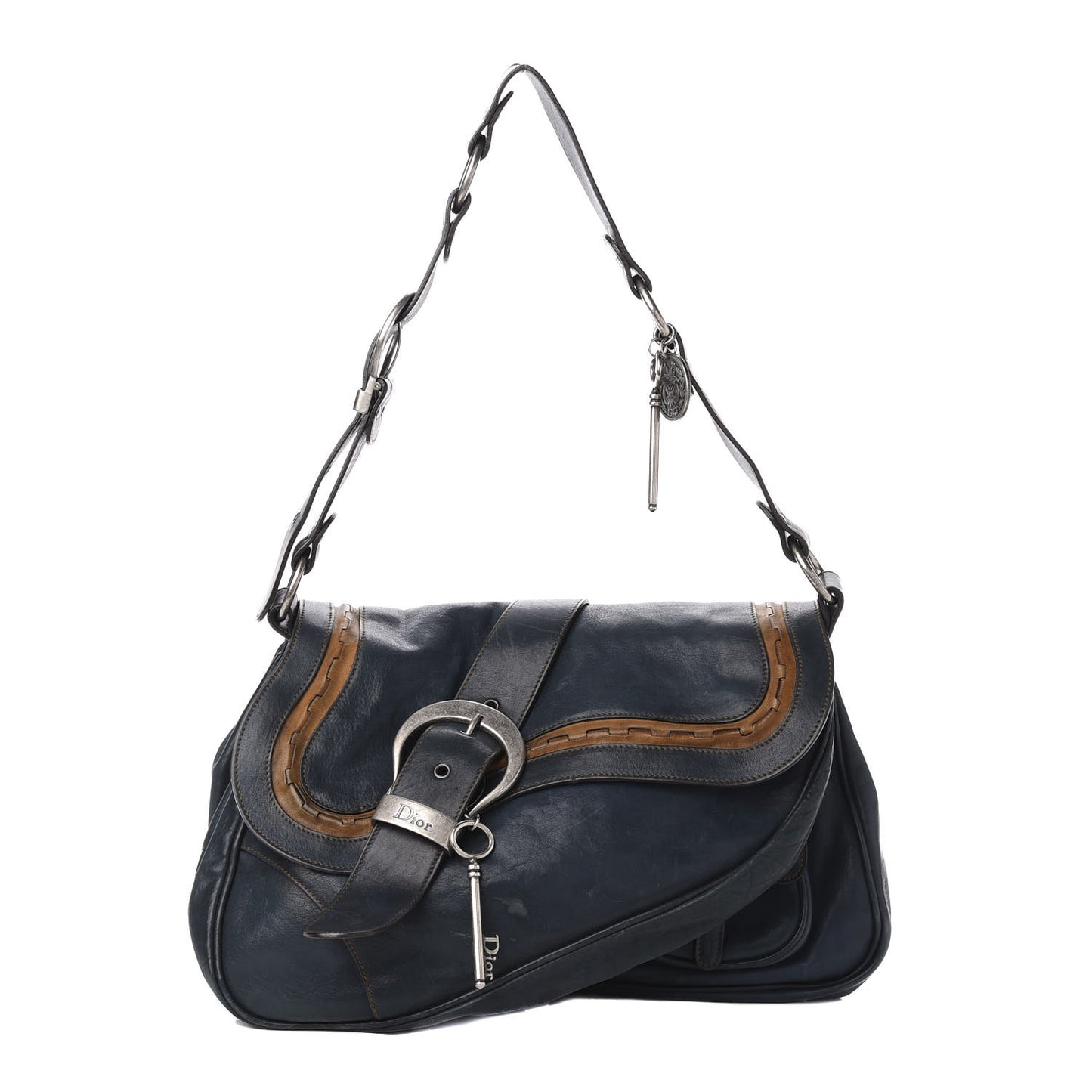Calfskin Medium Gaucho Double Saddle Bag Dark Blue