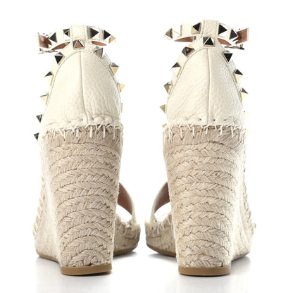 Valentino Garavani Grained Calfskin Rockstud Ankle Strap Espadrille 15/105mm Wedge Sandals 37 Light Ivory Natural 6 of 11