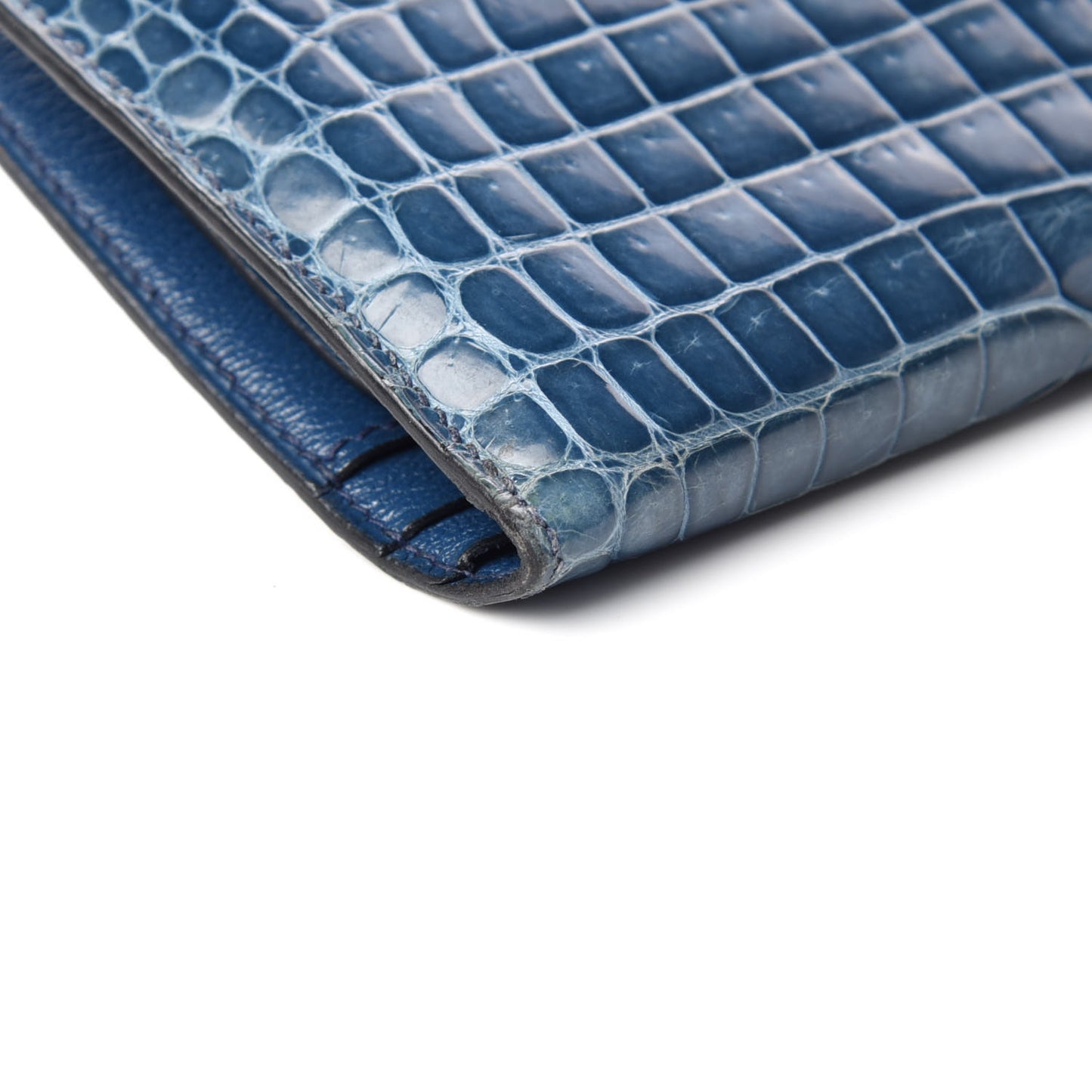Shiny Porosus Crocodile Bearn Wallet Blue Jean
