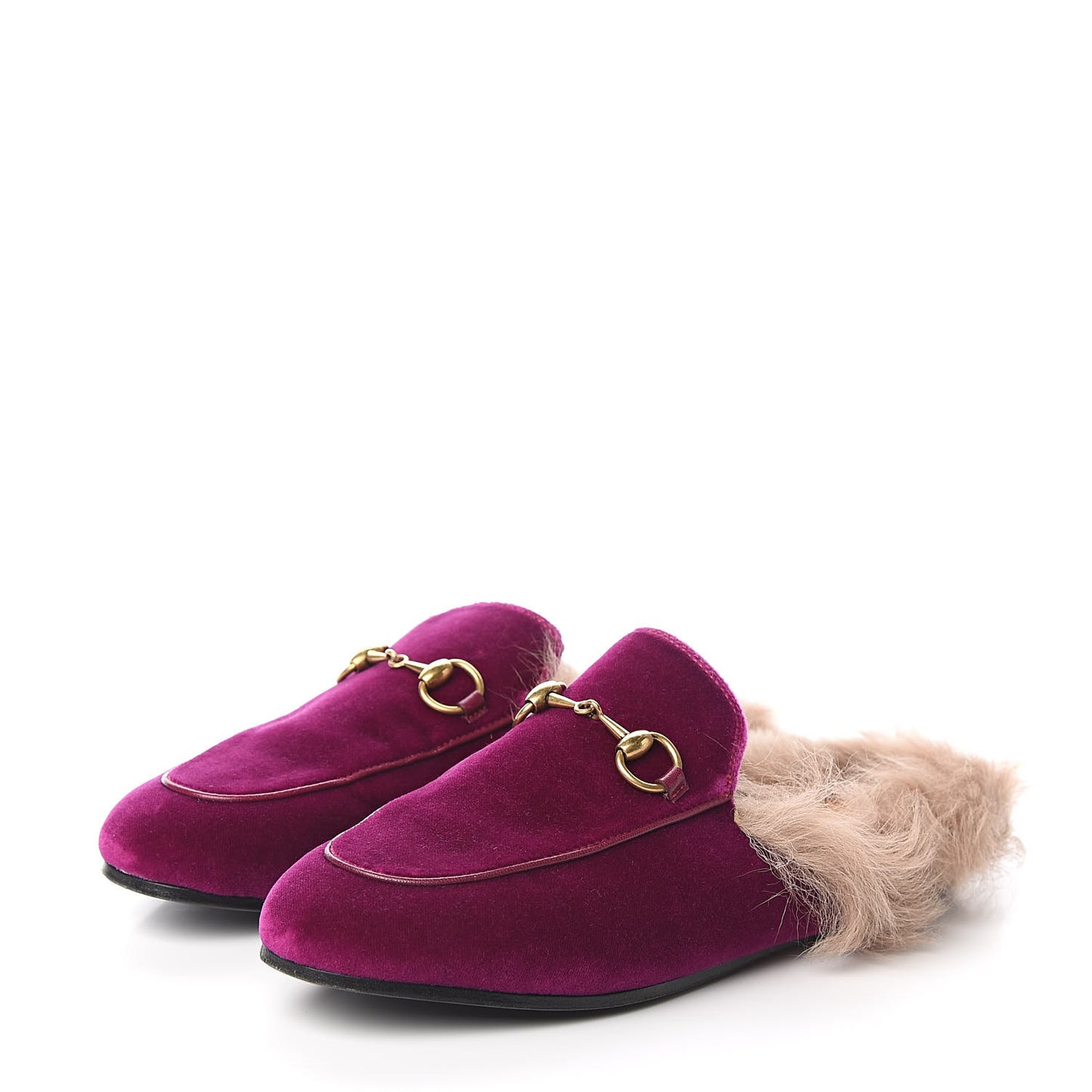 Velvet Fur Womens Princetown Slippers 35 Fucsia Violet Cyclamen Natural