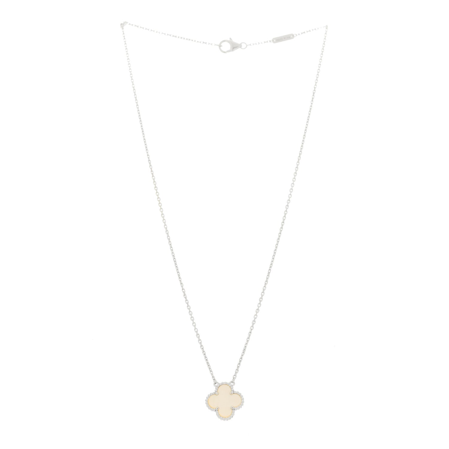 Van Cleef & Arpels 18K White Gold Mother Of Pearl Vintage Alhambra Pendant Necklace 3 of 5