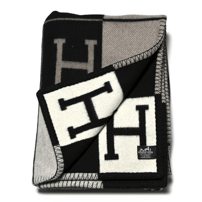 Hermes Wool Cashmere Avalon III Blanket Ecru Black 2 of 5