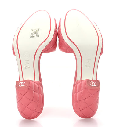 Chanel Lambskin Quilted Textured CC Mules 37.5 Pink 5 of 8