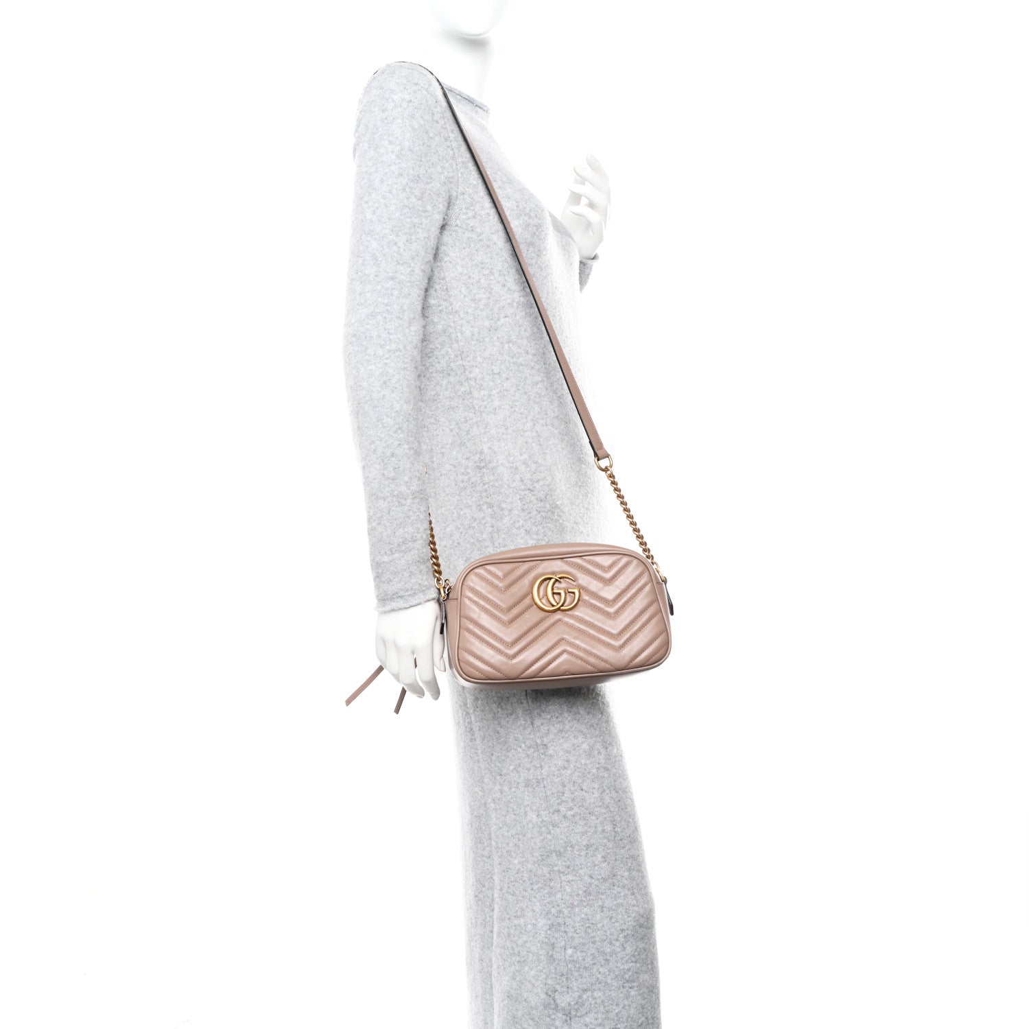 Gucci Calfskin Matelasse Small GG Marmont Chain Shoulder Bag Porcelain Rose 3 of 10