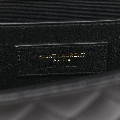 Saint Laurent Grain De Poudre Textured Mixed Matelasse Triquilt Medium Monogram Satchel Black 6 of 10