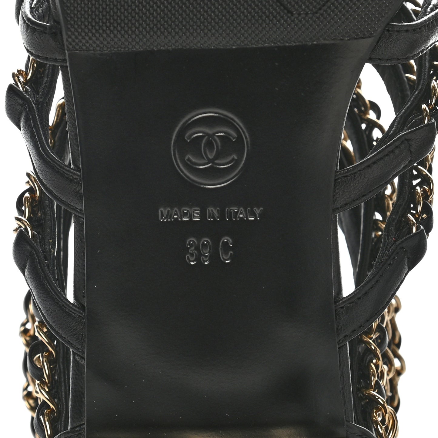 Lambskin CC Chain Sandals 39 Black