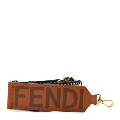 Fendi Ribbon Vitello King Logo Embossed Gingham Woven Adjustable Strap You Panna Black Cuoio 1 of 4