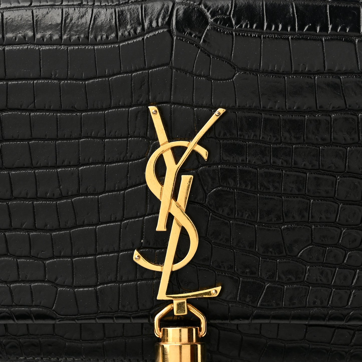Calfskin Crocodile Embossed Kate Monogram Tassel Chain Wallet Black