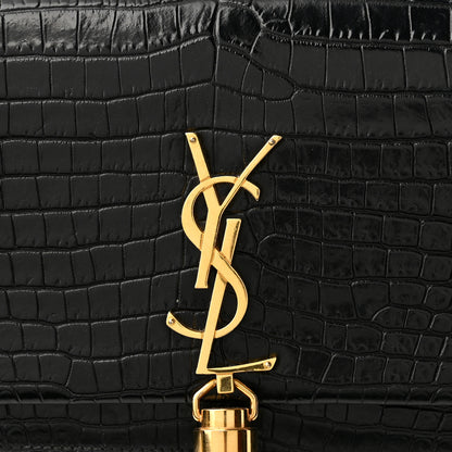 Saint Laurent Calfskin Crocodile Embossed Kate Monogram Tassel Chain Wallet Black 6 of 8