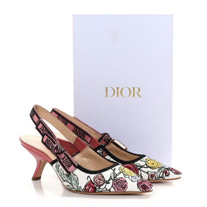 Christian Dior Canvas Embroidered Florilegio J'Adior Slingback 65mm Pumps 38 White Multicolor 10 of 10