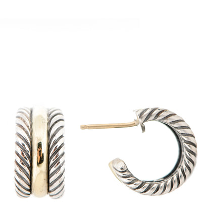 David Yurman Sterling Silver 14K Yellow Gold 16mm Cable Classics Hoop Earrings 1 of 5